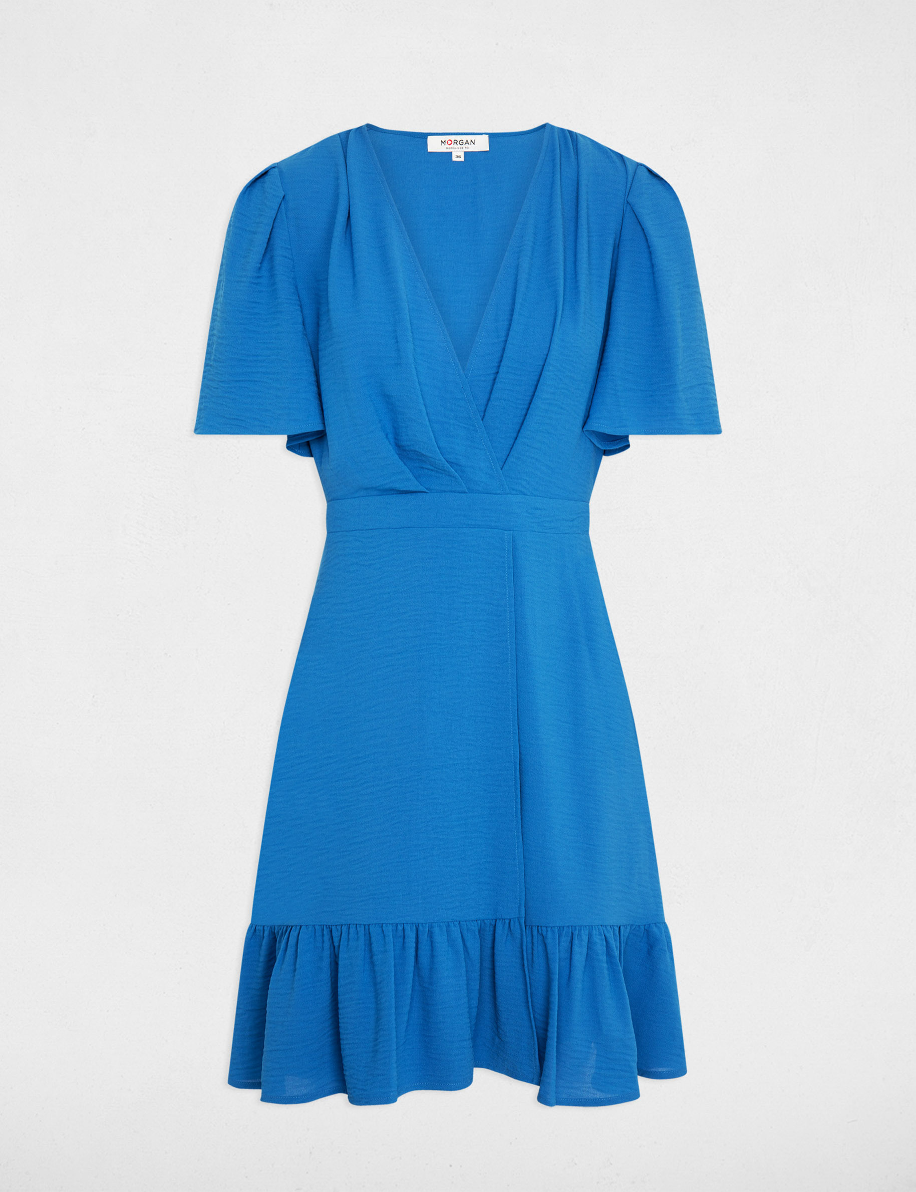 Loose mini dress with ruffles blue ladies'