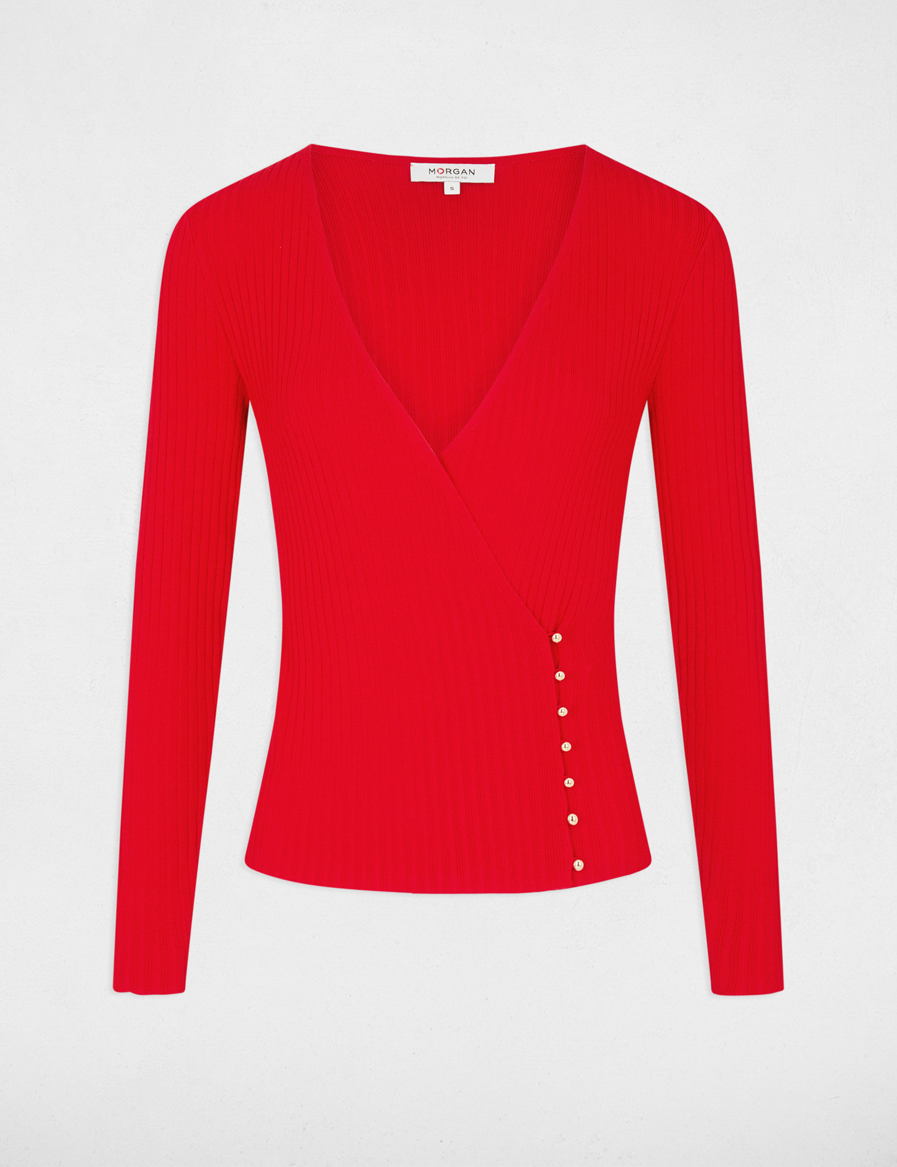 Long-sleeved jumper wrap-over neckline red ladies'
