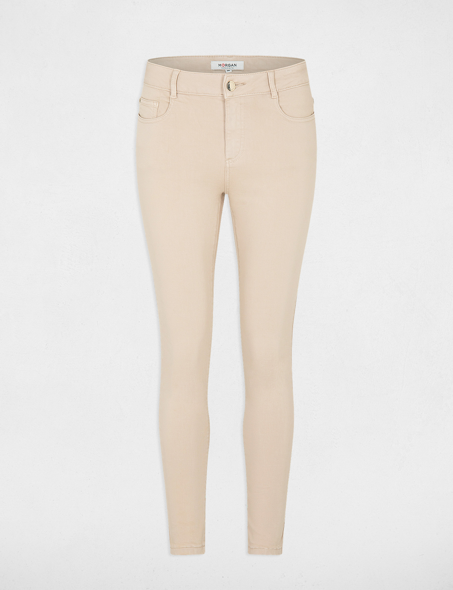 Cropped skinny trousers with 5 pockets beige ladies'