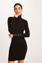 Robe pull ajustée avec col roulé noir femme