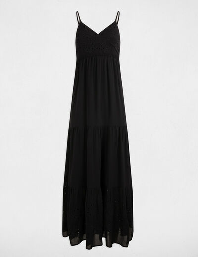Loose maxi embroidered dress black women