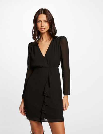 Waisted dress with ruffles black ladies'