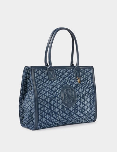 Quilted tote bag denim stone women