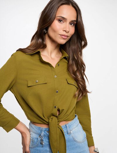 Tied shirt with notched collar women