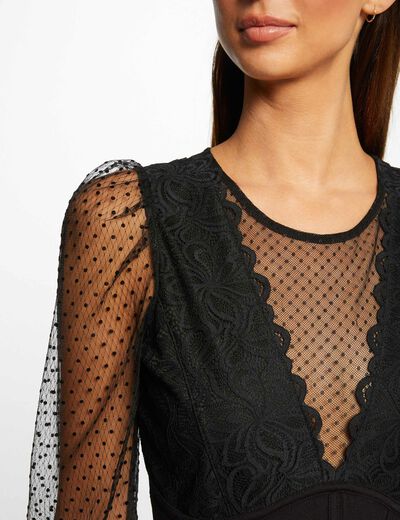 Long-sleeved body with dobby spot black women