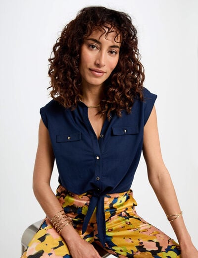 Sleeveless blouse petroleum blue women