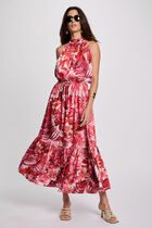 Satin dress with high neck multicolor women