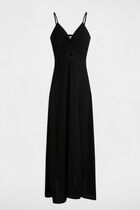 Robe longue droite fendue noir femme