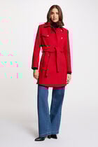 Belted long coat red women