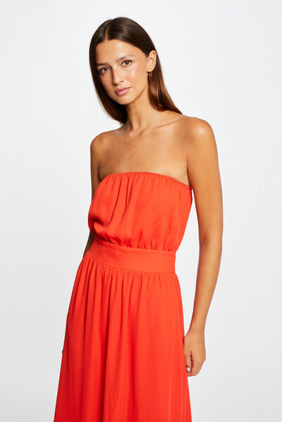 Maxi waisted dress bustier neckline red ladies'