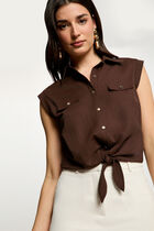 Sleeveless blouse dark brown women