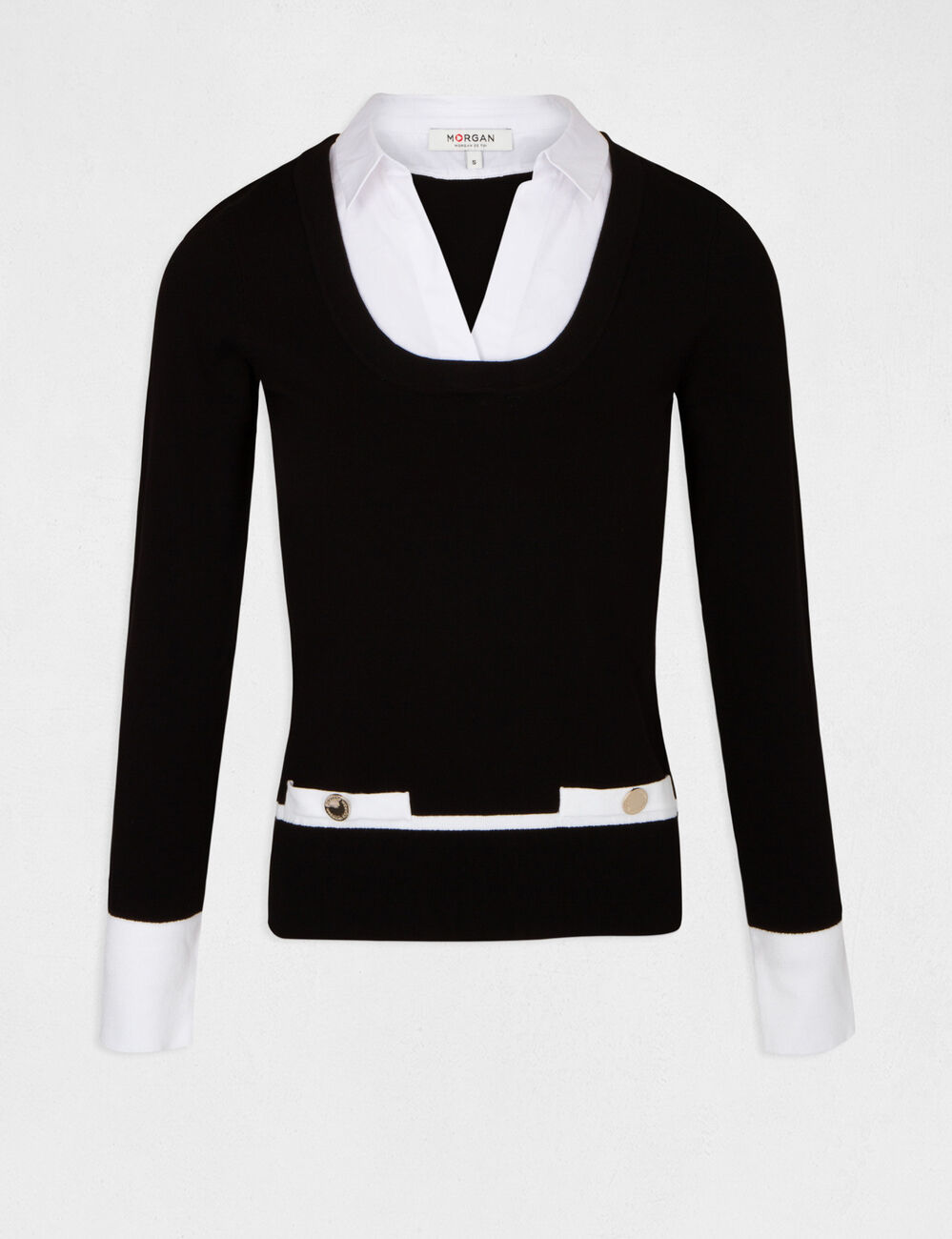 Long-sleeved jumper with double collar black women
