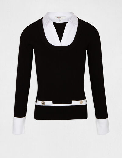 Long-sleeved jumper with double collar black women