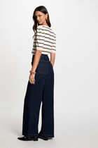 Pull manches courtes rayé ivoire femme