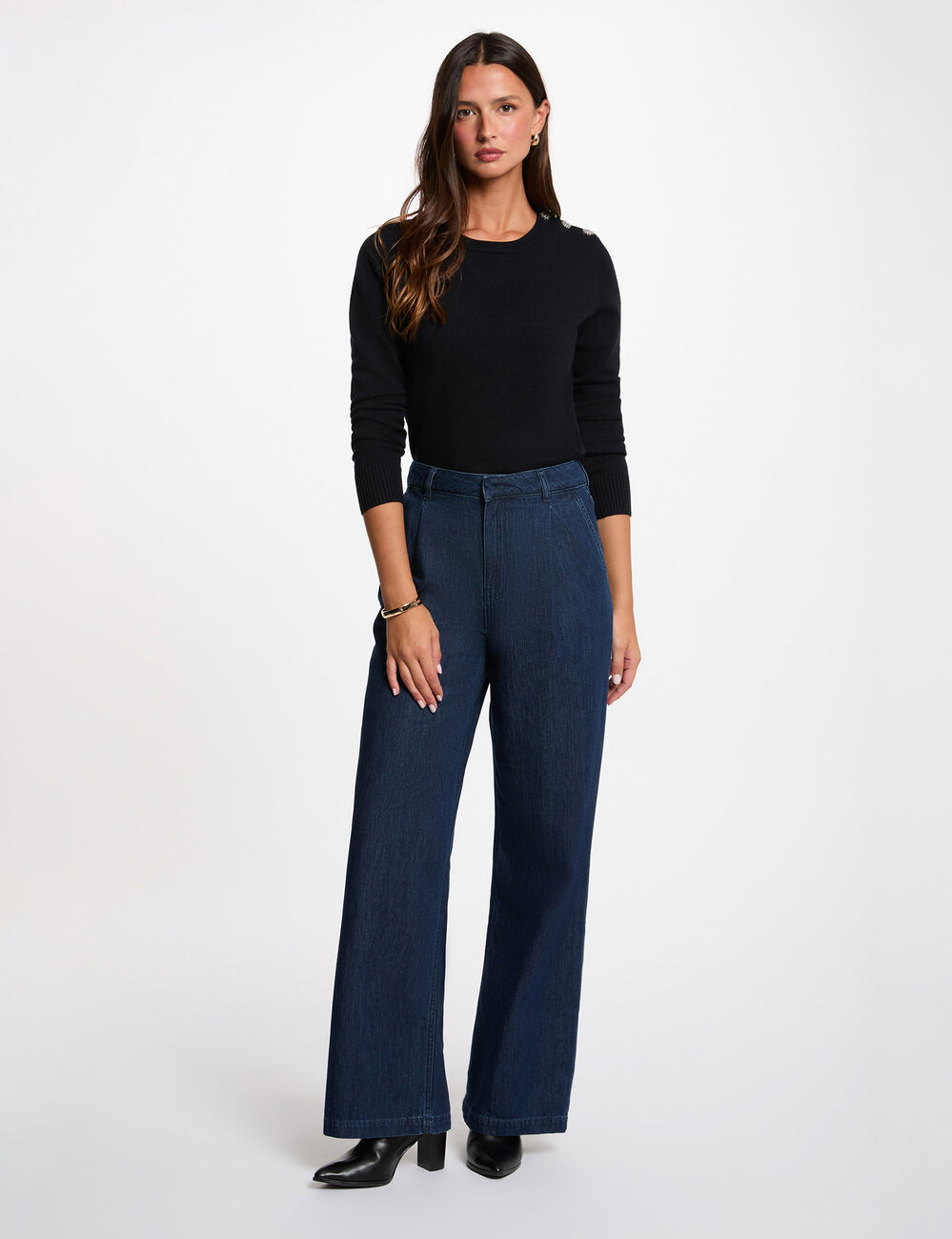 Sweater with round neck and buttons navy blue women
