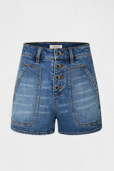 High-waisted mom denim short stone denim ladies'