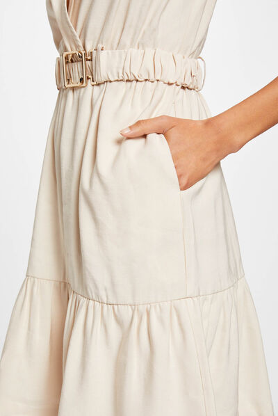 Loose straight belted dress ivory ladies'