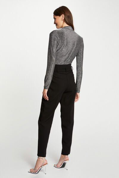 Long-sleeved t-shirt metallised threads silver ladies'