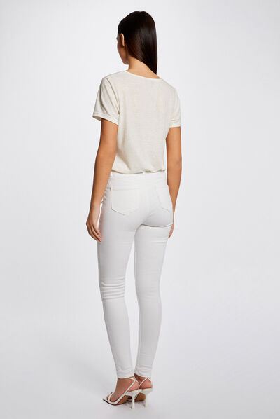 Short-sleeved t-shirt with V-neck ecru ladies'