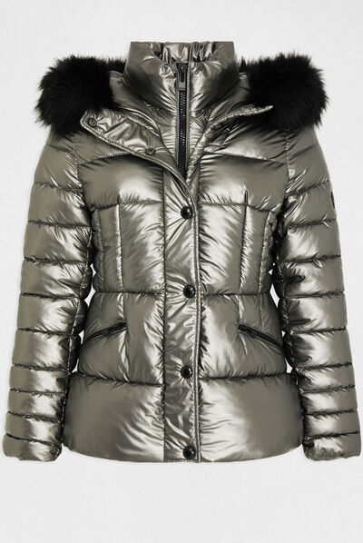 Metallised waisted padded jacket mid-grey ladies'