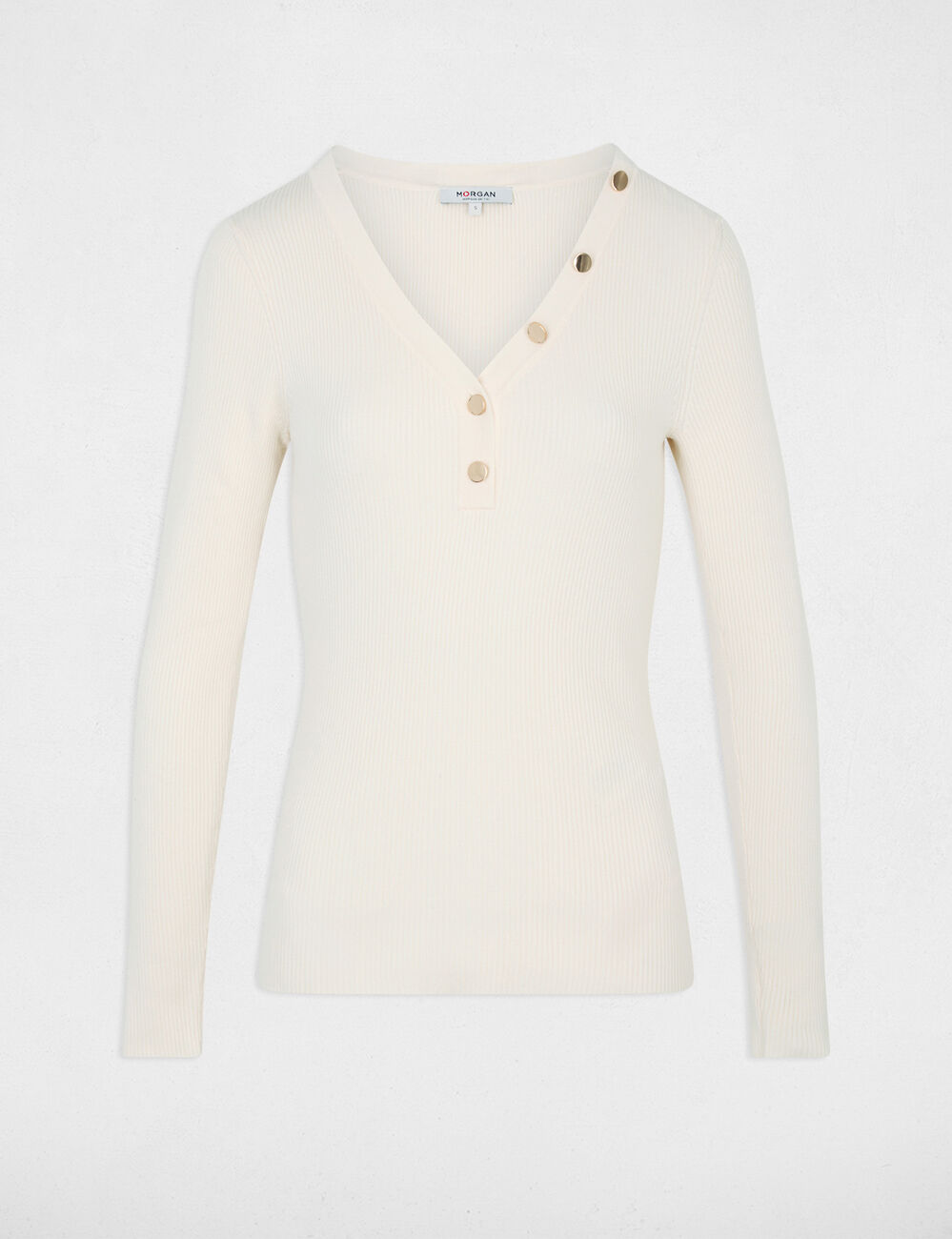 Fitted V-neck sweater ivory women