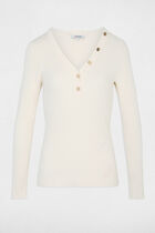 Fitted V-neck sweater ivory women