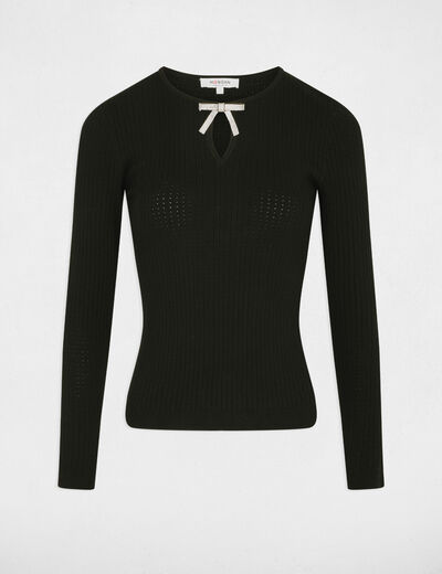 Sweater with round neck and rhinestones black women