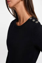 Sweater with round neck and buttons navy blue women