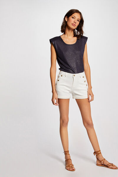 Fitted denim short with buttons ecru ladies'