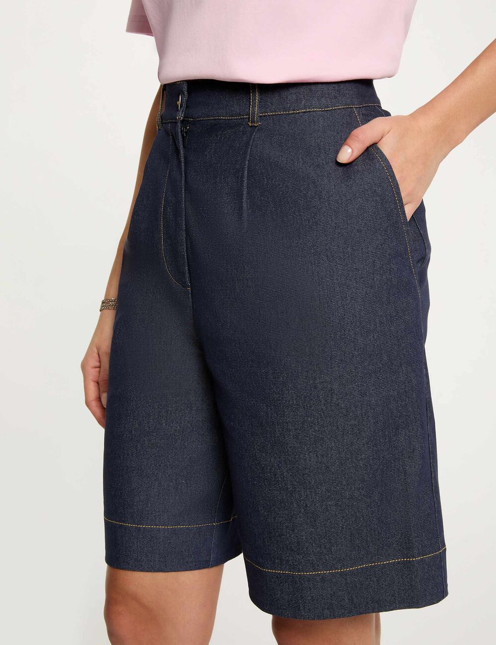 Wide denim shorts raw denim women