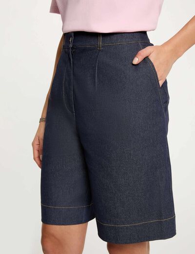 Wide denim shorts raw denim women