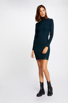 Knitted fitted dress with turtleneck mid-green women