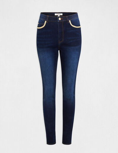 Skinny jeans with metallised strips raw denim ladies'