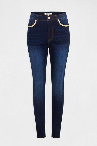Skinny jeans with metallised strips raw denim ladies'