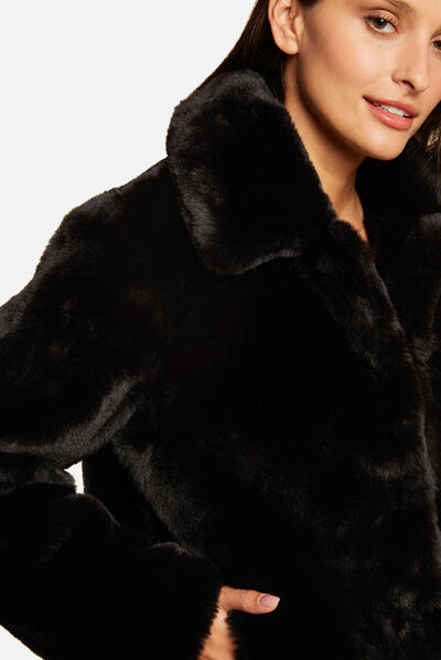 Loose jacket with faux fur black ladies'