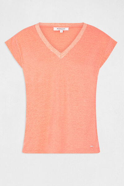 Short-sleeved t-shirt with V-neck orange ladies'