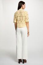 Crochet cardigan with round neck pastel yellow women