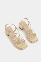 Sandals with block heels gold women