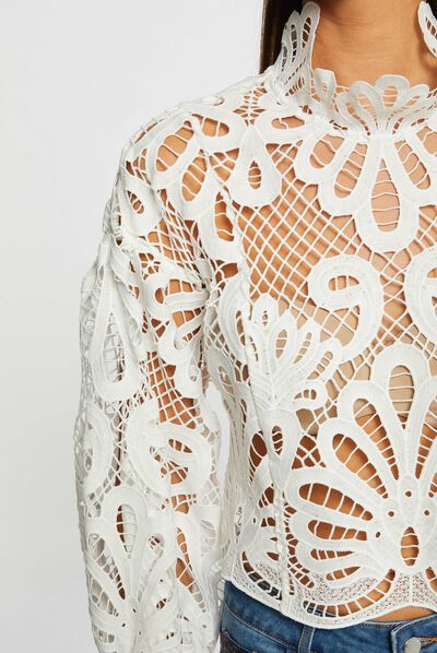Long-sleeved blouse with lace ecru ladies'