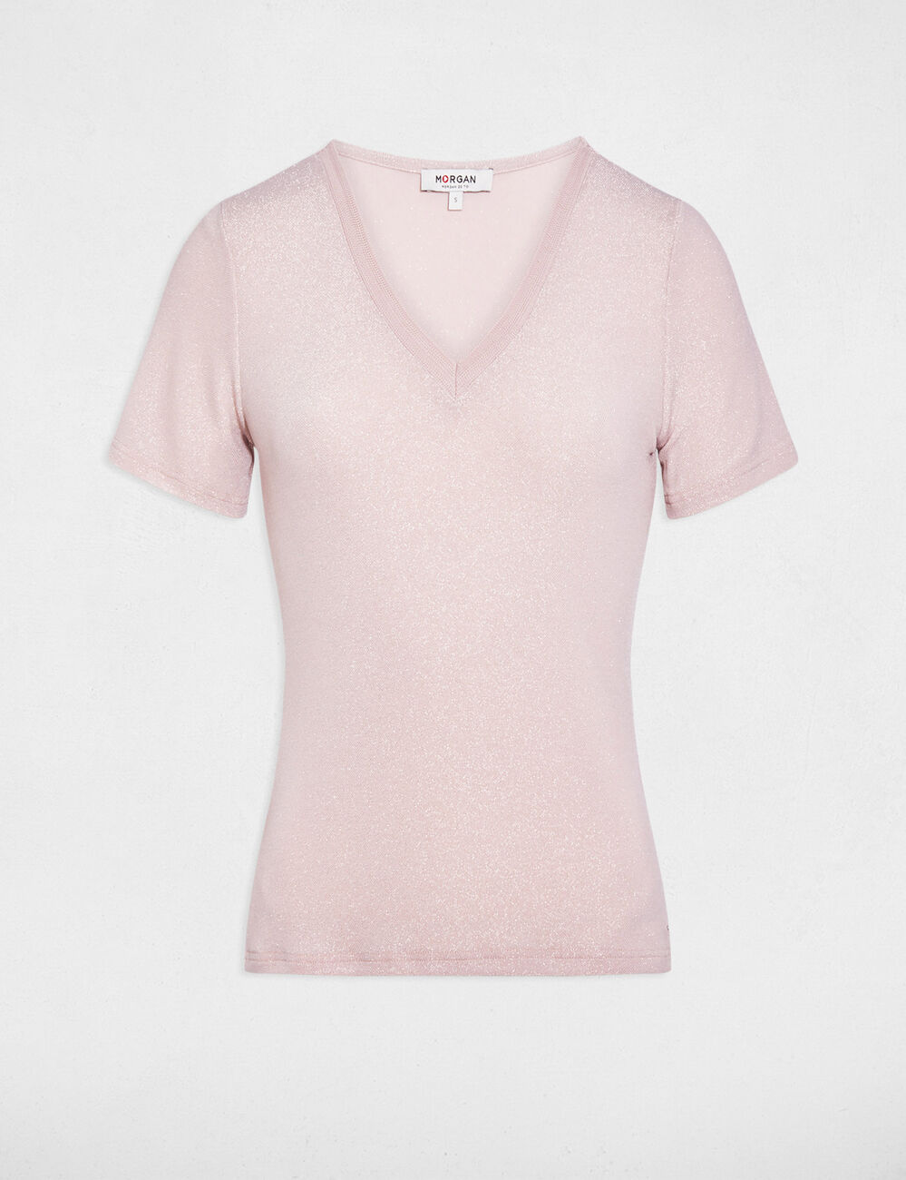 Short-sleeved t-shirt with V-neck light pink women