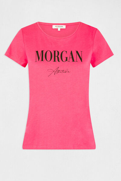 Short-sleeved t-shirt with message fuchsia ladies'