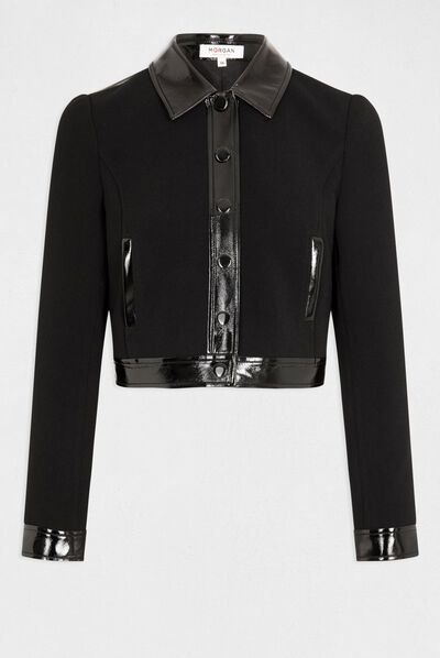 Straight jacket with vinyl details black ladies'
