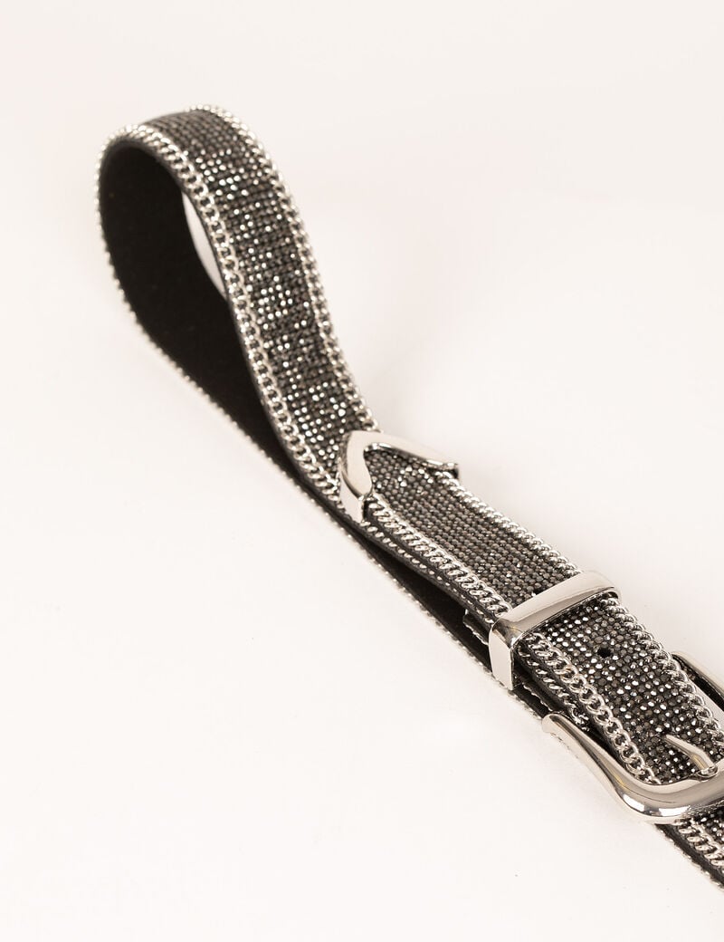 belt with rhinestones and chains light grey women Belt with rhinestones and chains light grey women