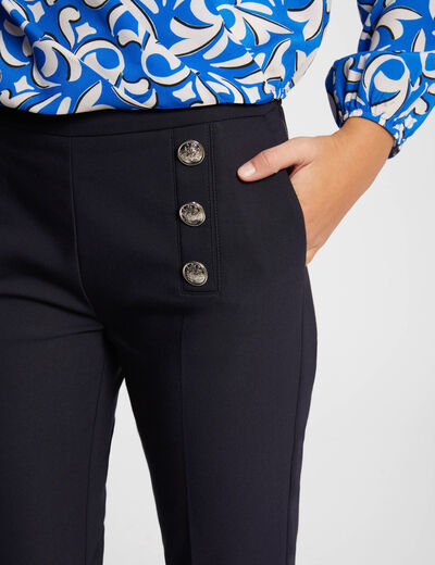 Flare trousers with buttons navy ladies'