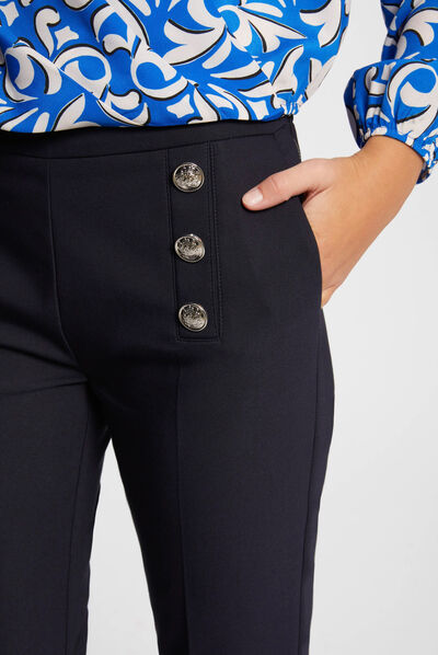Flare trousers with buttons navy ladies'