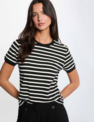 Striped t-shirt with round neck black women