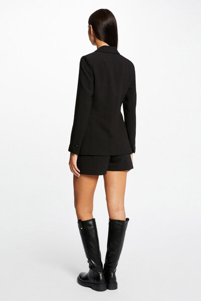 Waisted city jacket with flap pockets black ladies'