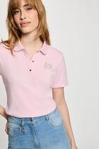 Light knit with a turn-down collar pink women