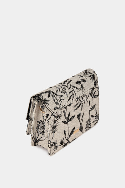 Flap bag with vegetal print black ladies'