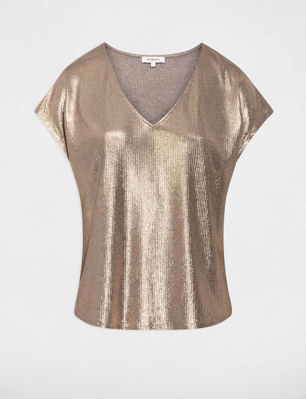 Ribbed v-neck t-shirt bronze color women